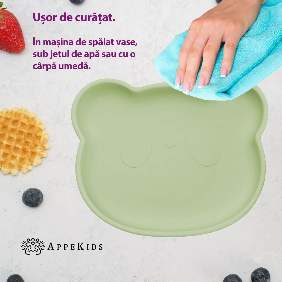 AppeKids farfurie silicon cu ventuza Little Bear 6m+ Raw Green