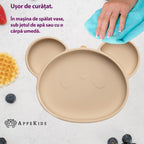 AppeKids farfurie silicon cu ventuza Panda 6m+ Bubble Beige