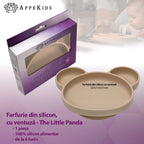 AppeKids farfurie silicon cu ventuza Panda 6m+ Bubble Beige