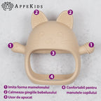 AppeKids jucarie dentitie din silicon Manusa Kitty 3m+ Bubble Beige