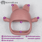 AppeKids jucarie dentitie din silicon Manusa Kitty 3m+ Old Rose