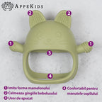 AppeKids jucarie dentitie din silicon Manusa Kitty 3m+ Raw Green