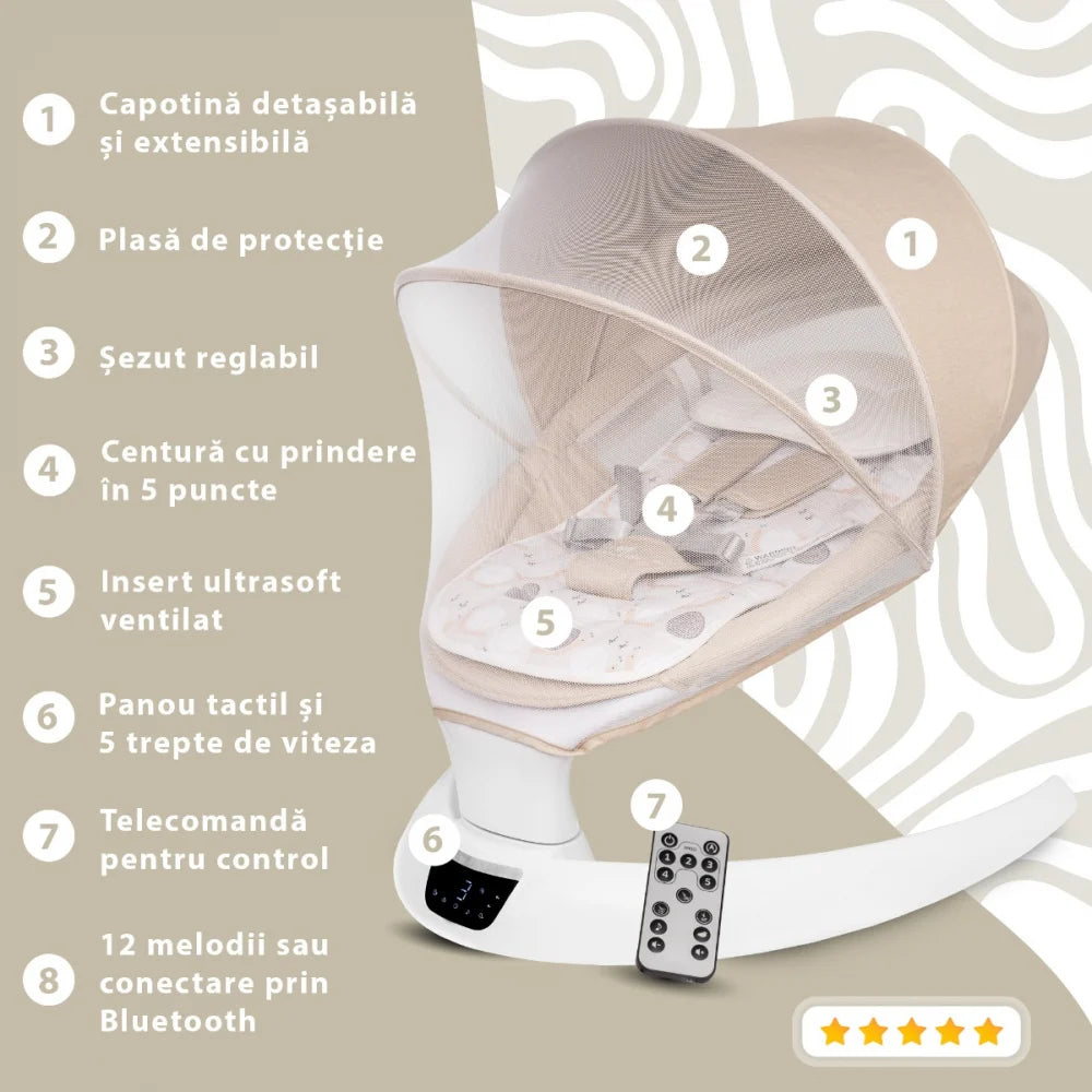 AppeKids leagan electric cu senzor de miscare Evoque 0m+ Bubble Beige
