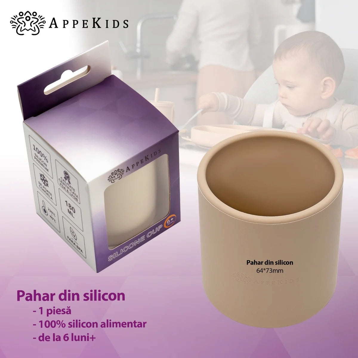 AppeKids pahar din silicon 6m+ Bubble Beige