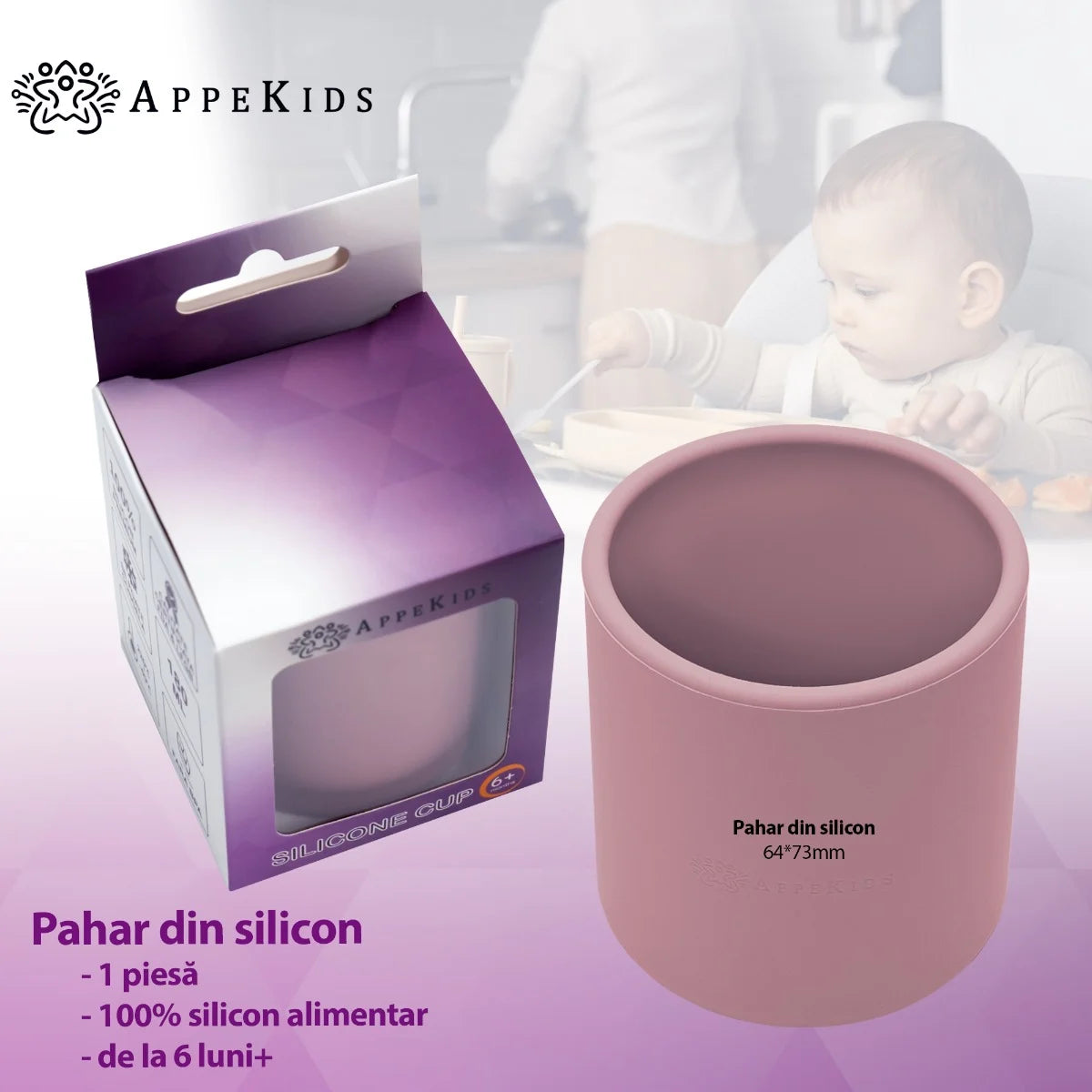 AppeKids pahar din silicon 6m+ Old Rose
