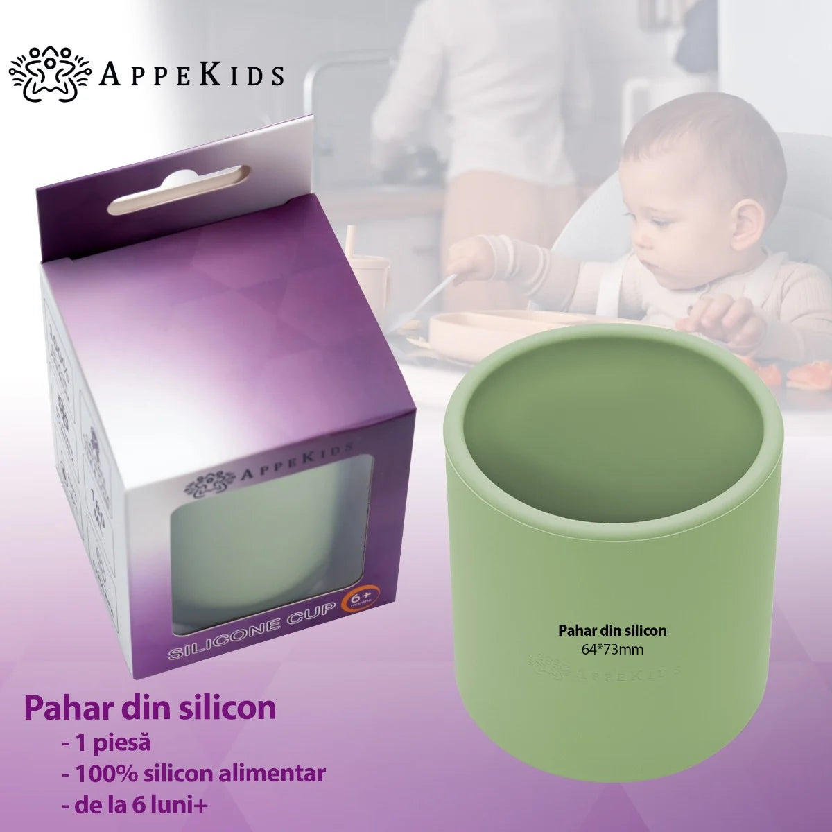 AppeKids pahar din silicon 6m+ Raw Green