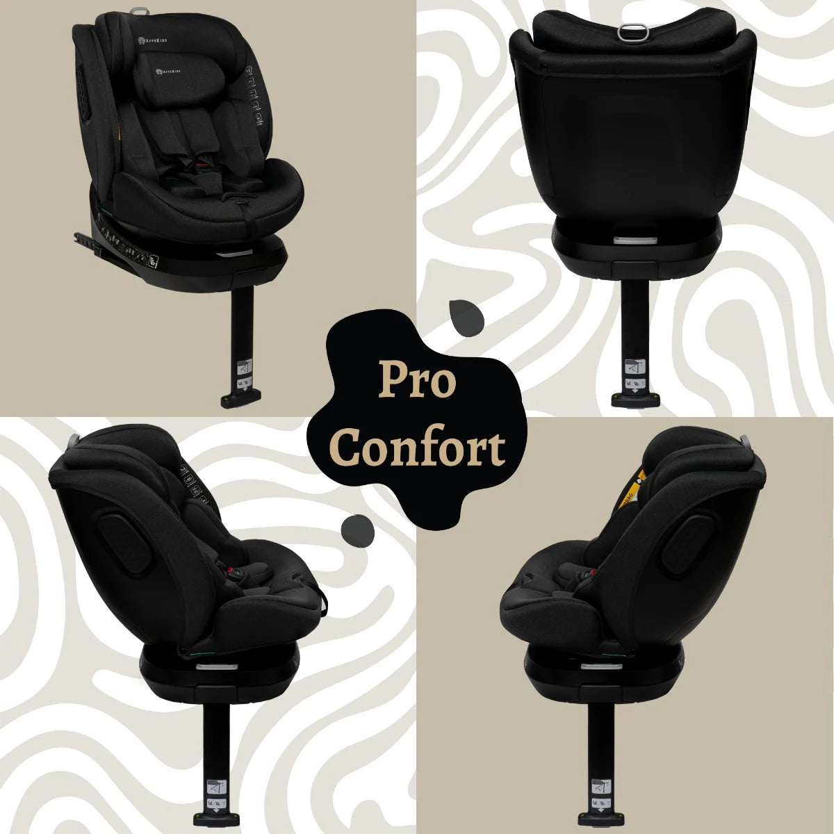 AppeKids scaun auto Pro Confort i-Size Rear Facing 360° 40-150 cm Black