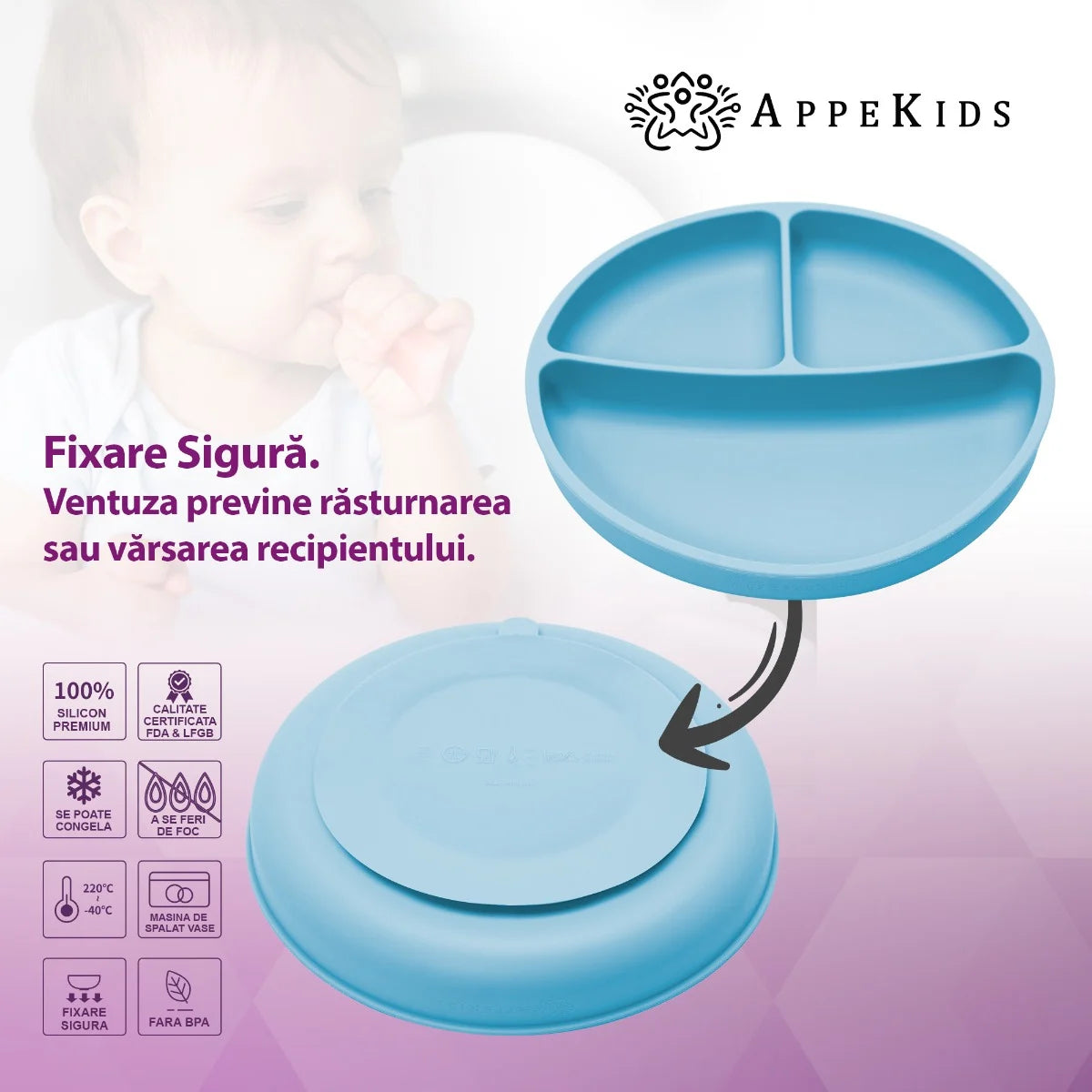 AppeKids set diversificare Basic silicon din 4 piese 6m+ Aqua Blue