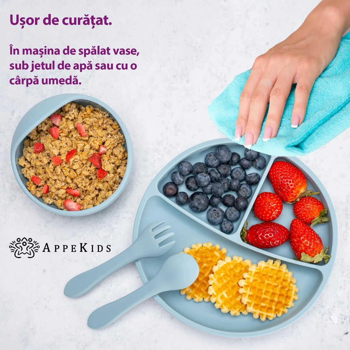 AppeKids set diversificare Basic silicon din 4 piese 6m+ Aqua Blue