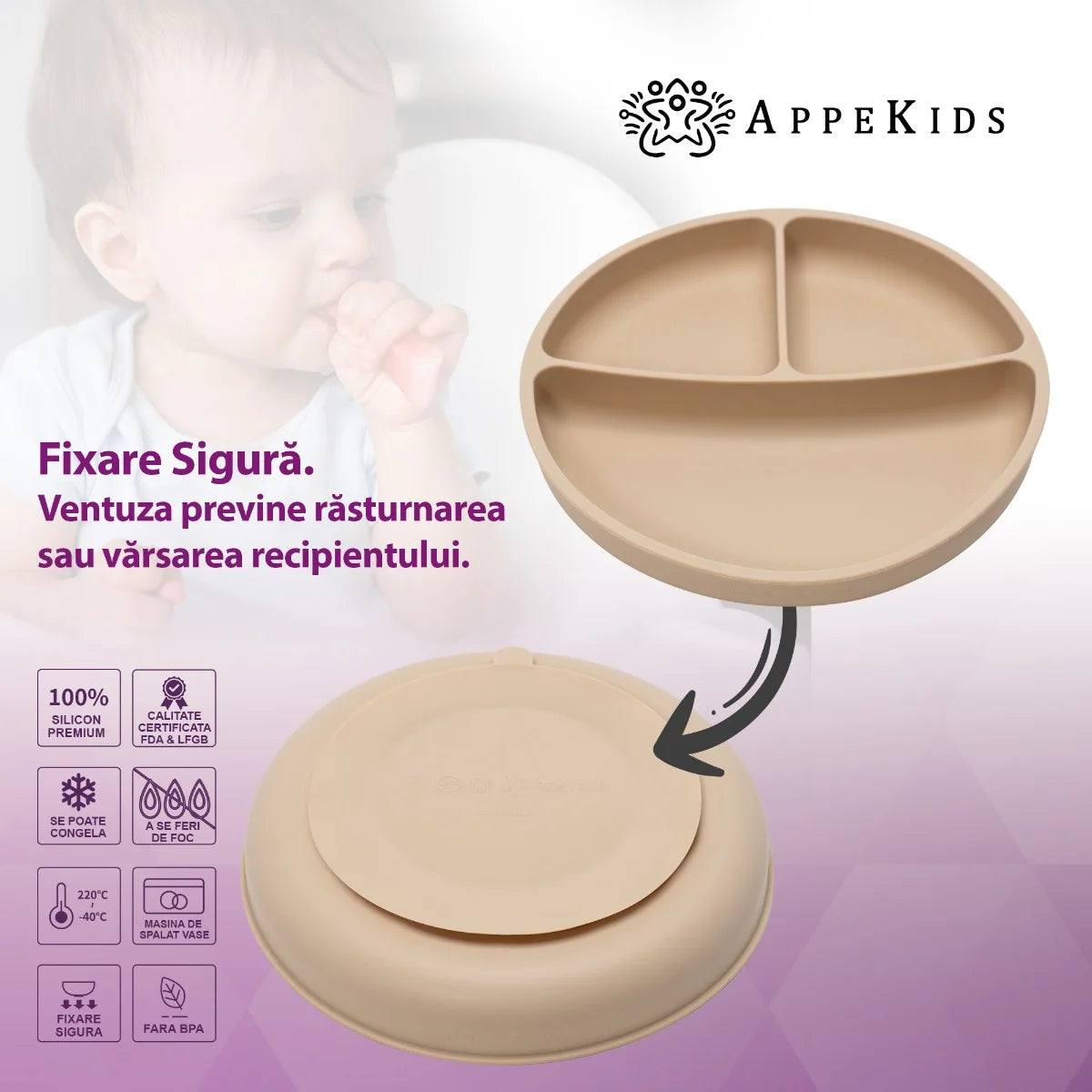 AppeKids set diversificare Basic silicon din 4 piese 6m+ Bubble Beige