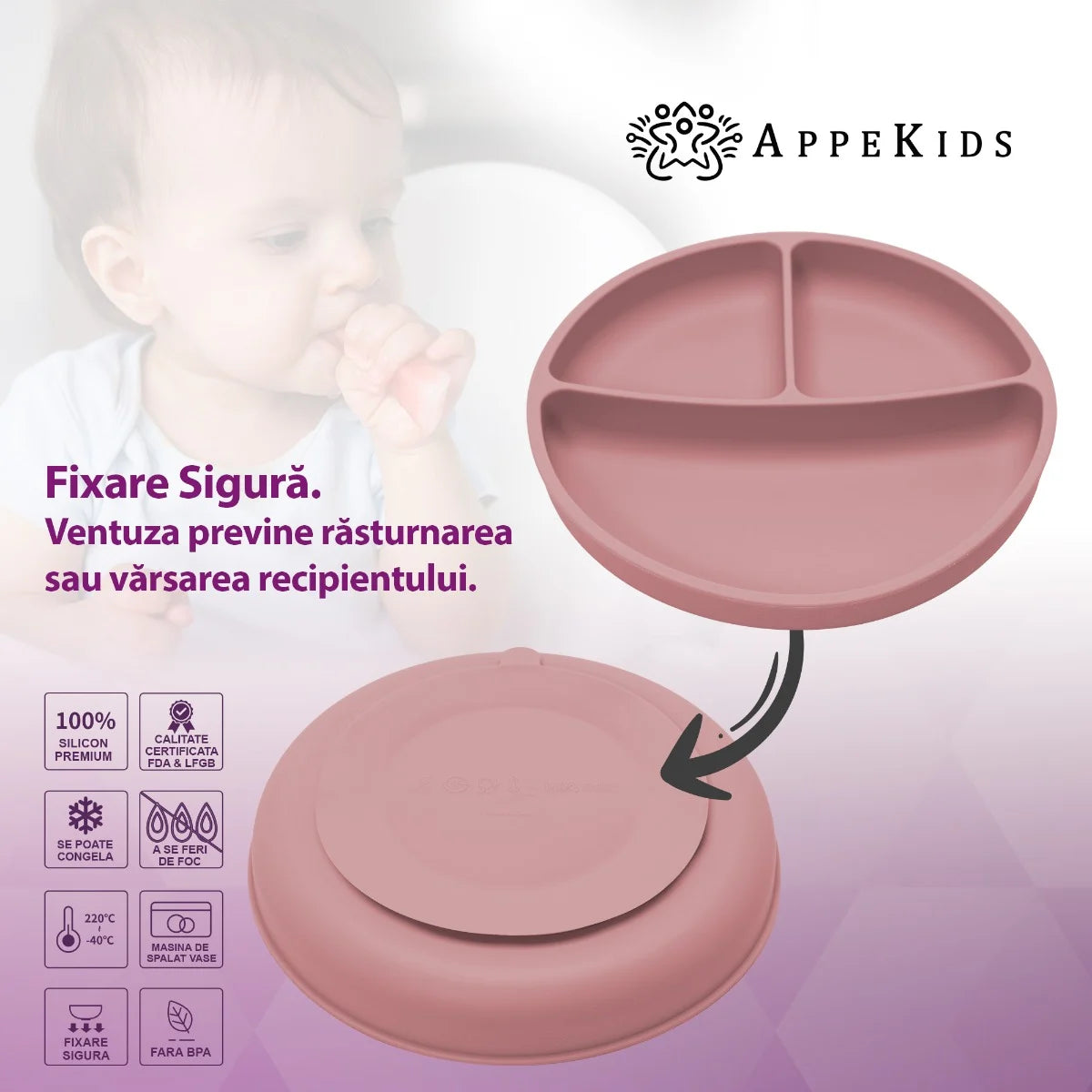 AppeKids set diversificare Basic silicon din 4 piese 6m+ Old Rose