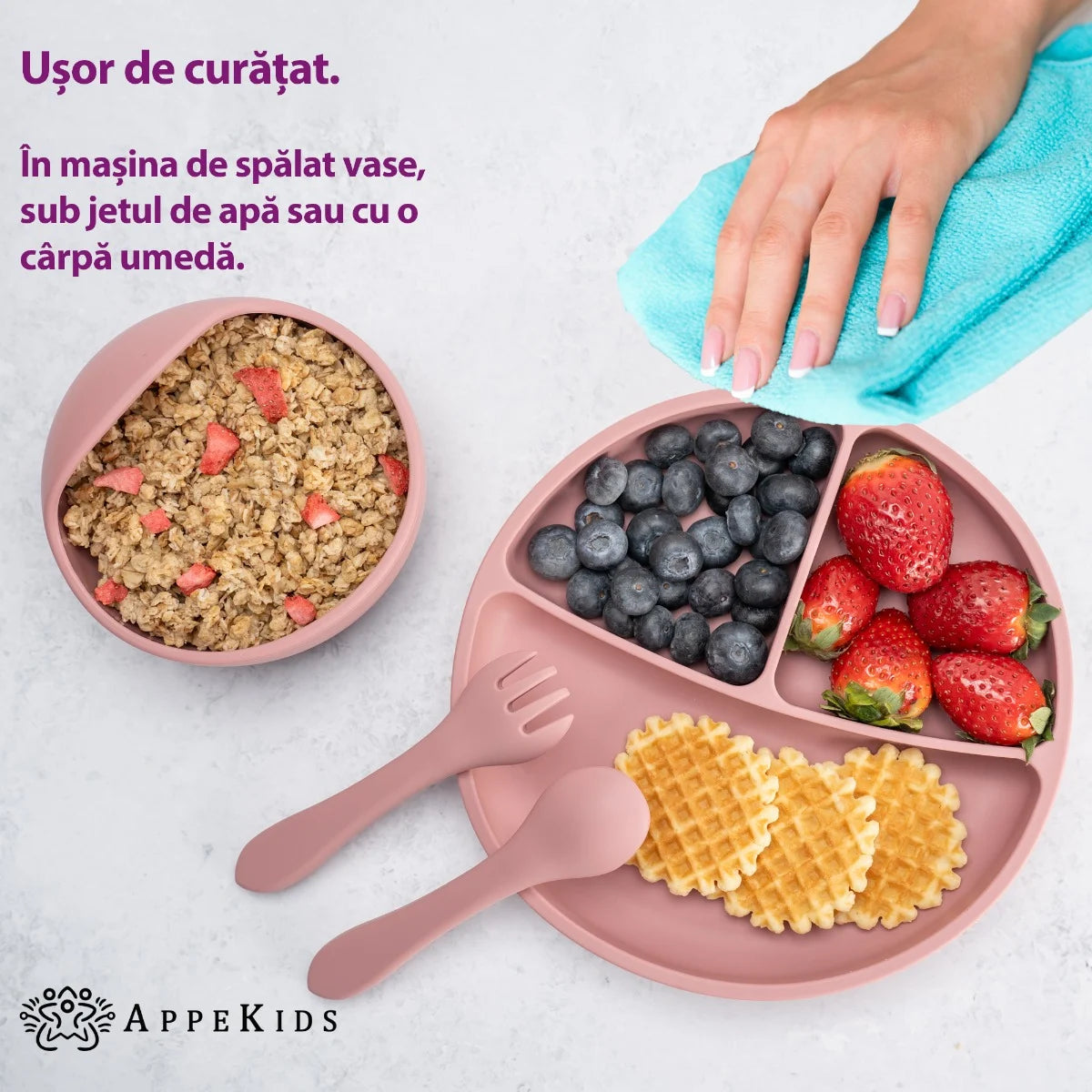 AppeKids set diversificare Basic silicon din 4 piese 6m+ Old Rose