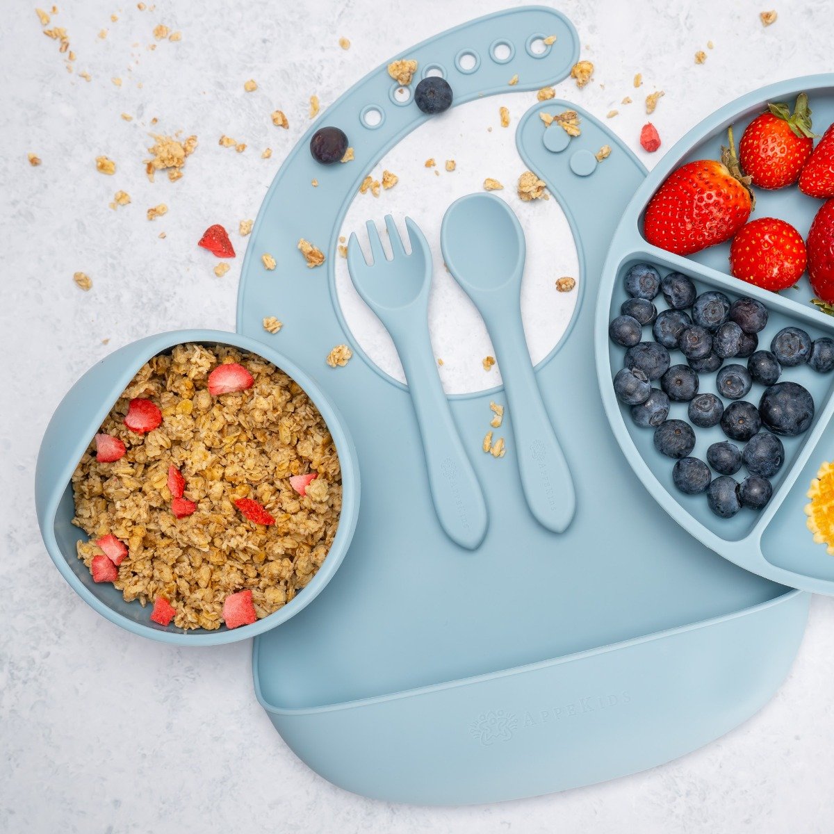 AppeKids set diversificare Classic din silicon 6m+ Aqua Blue