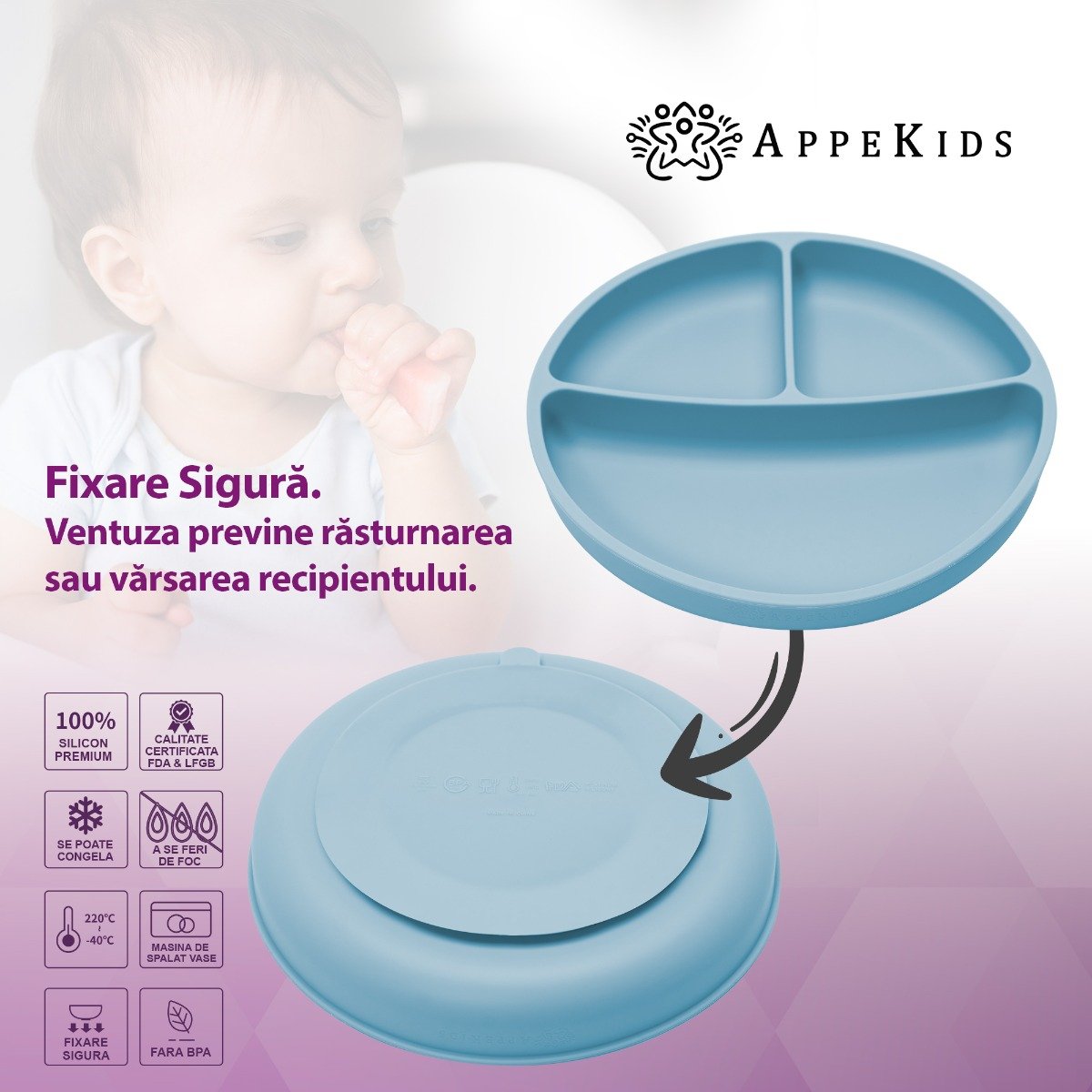 AppeKids set diversificare Classic din silicon 6m+ Aqua Blue