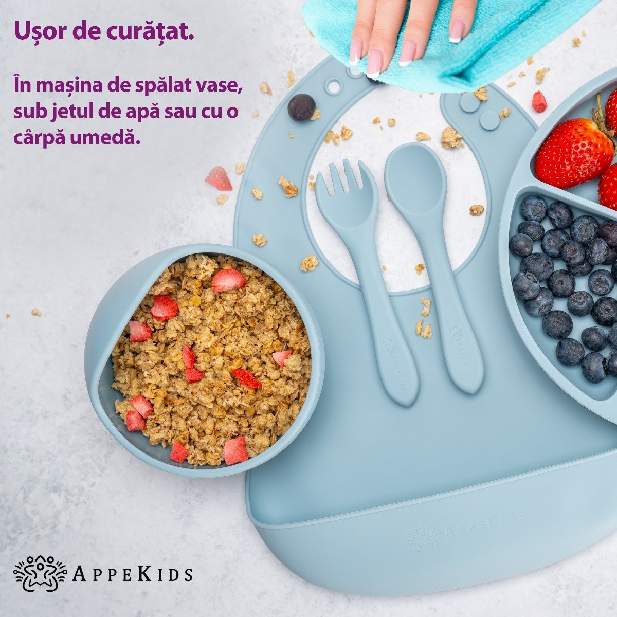 AppeKids set diversificare Classic din silicon 6m+ Aqua Blue