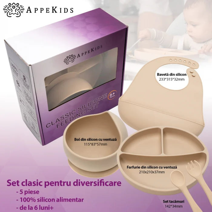 AppeKids set diversificare Classic din silicon 6m+ Bubble Beige