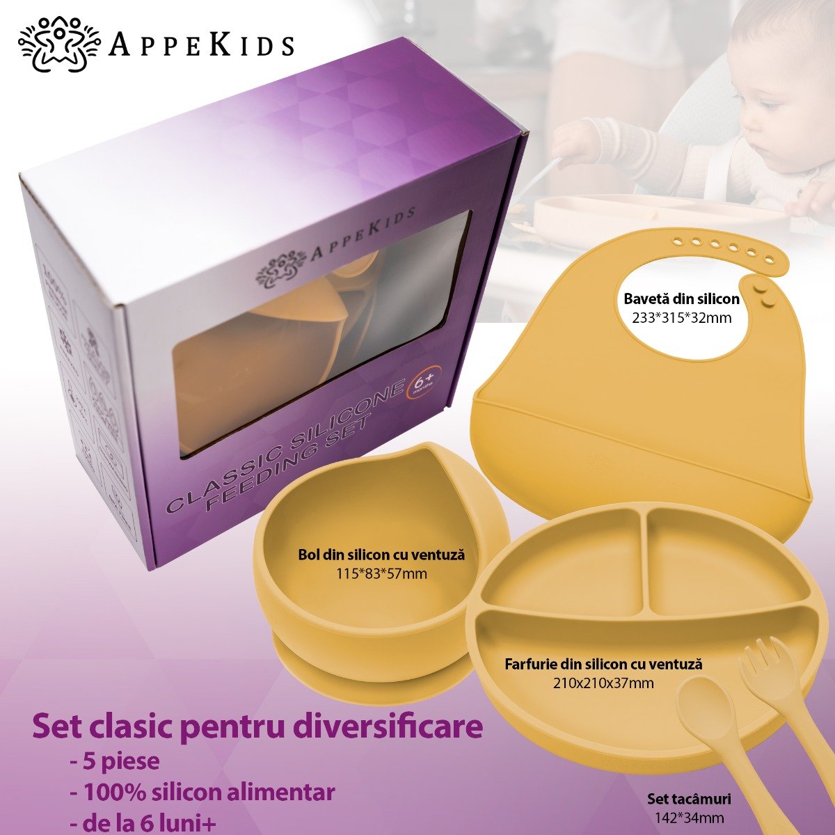AppeKids set diversificare Classic din silicon 6m+ Honey