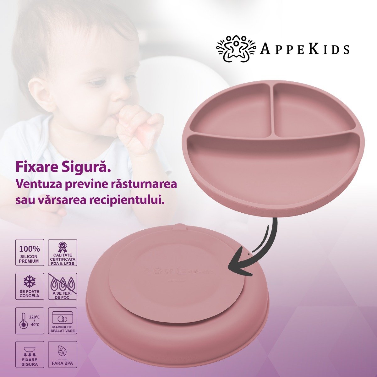 AppeKids set diversificare Classic din silicon 6m+ Old Rose