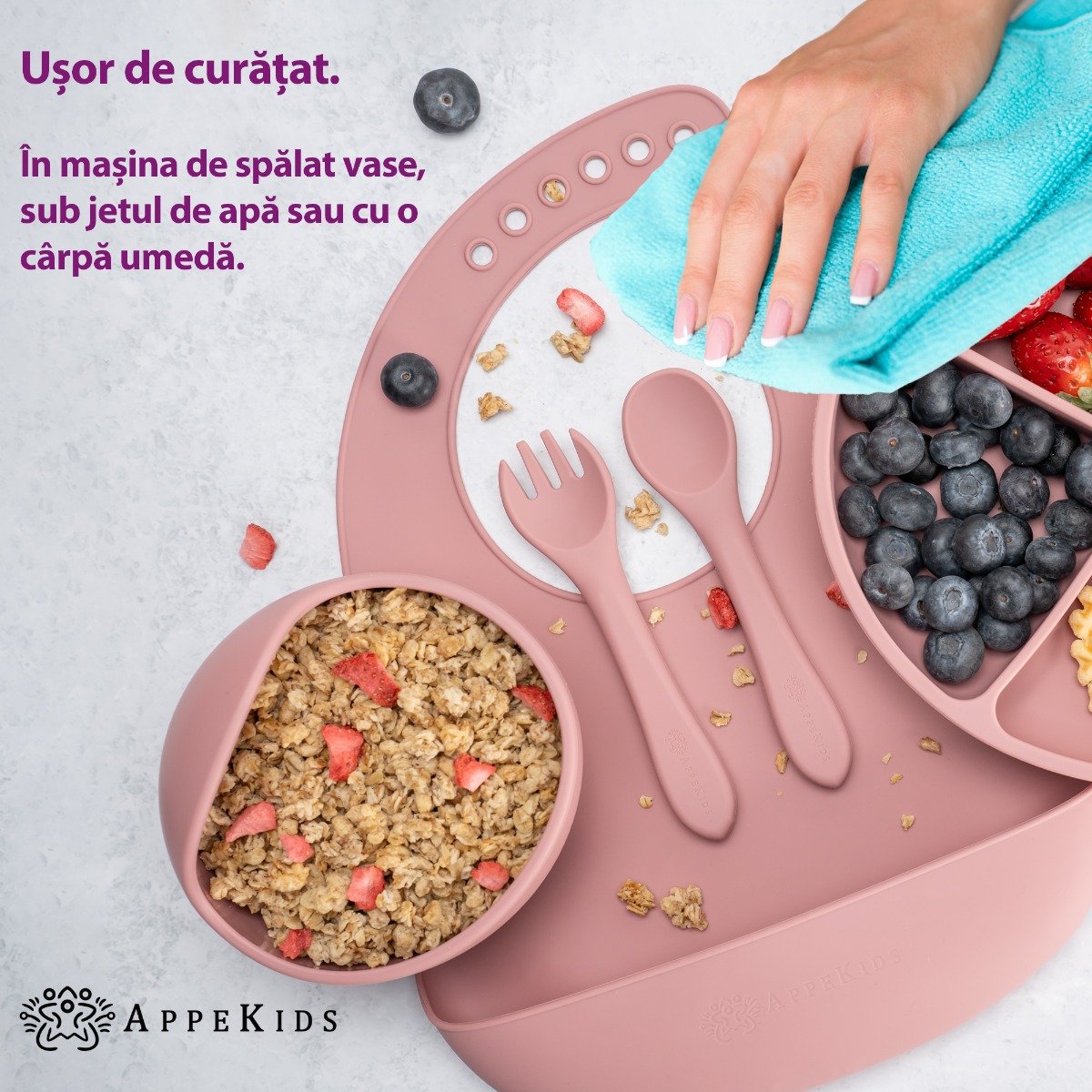 AppeKids set diversificare Classic din silicon 6m+ Old Rose