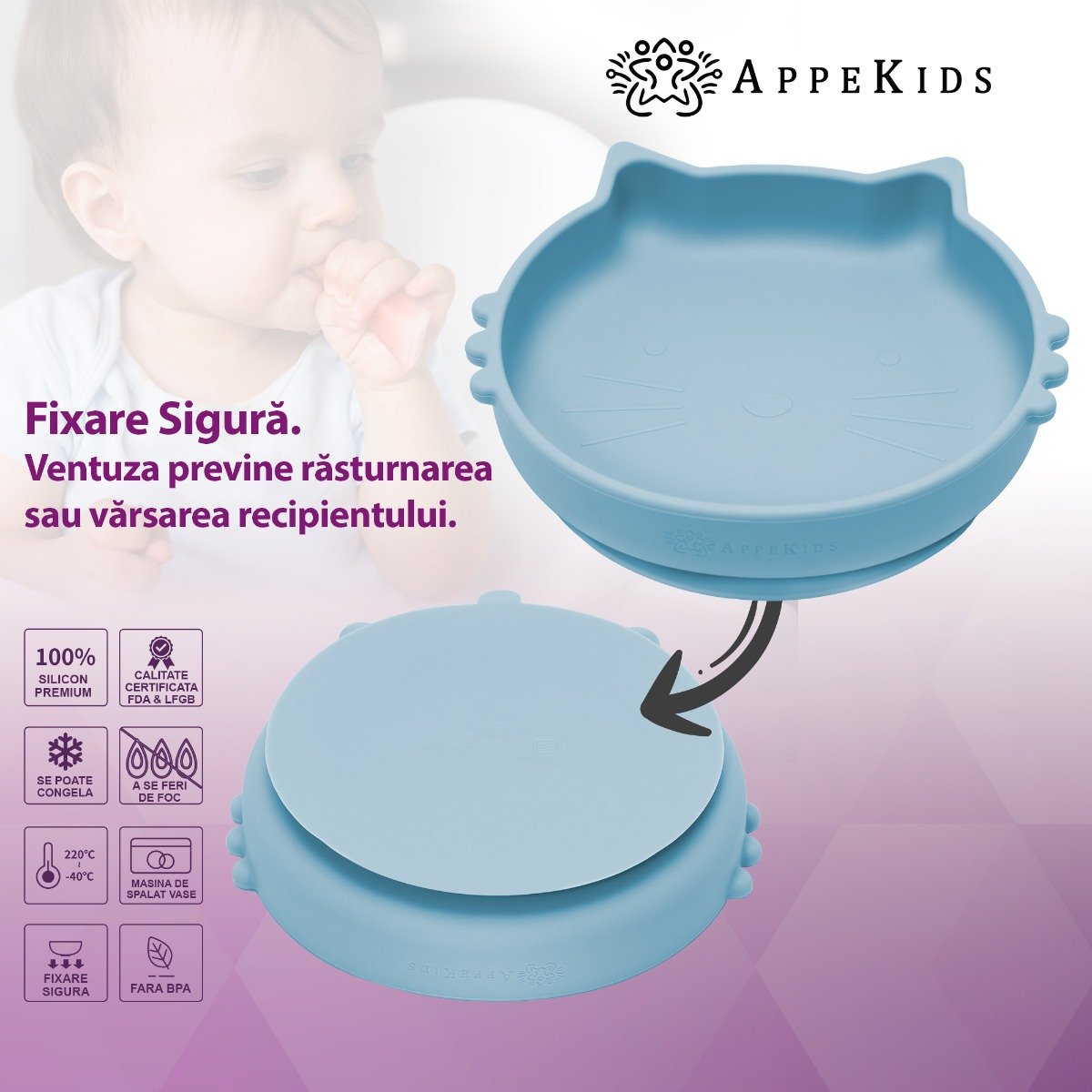 AppeKids set diversificare Kitty din silicon 6m+ Aqua Blue