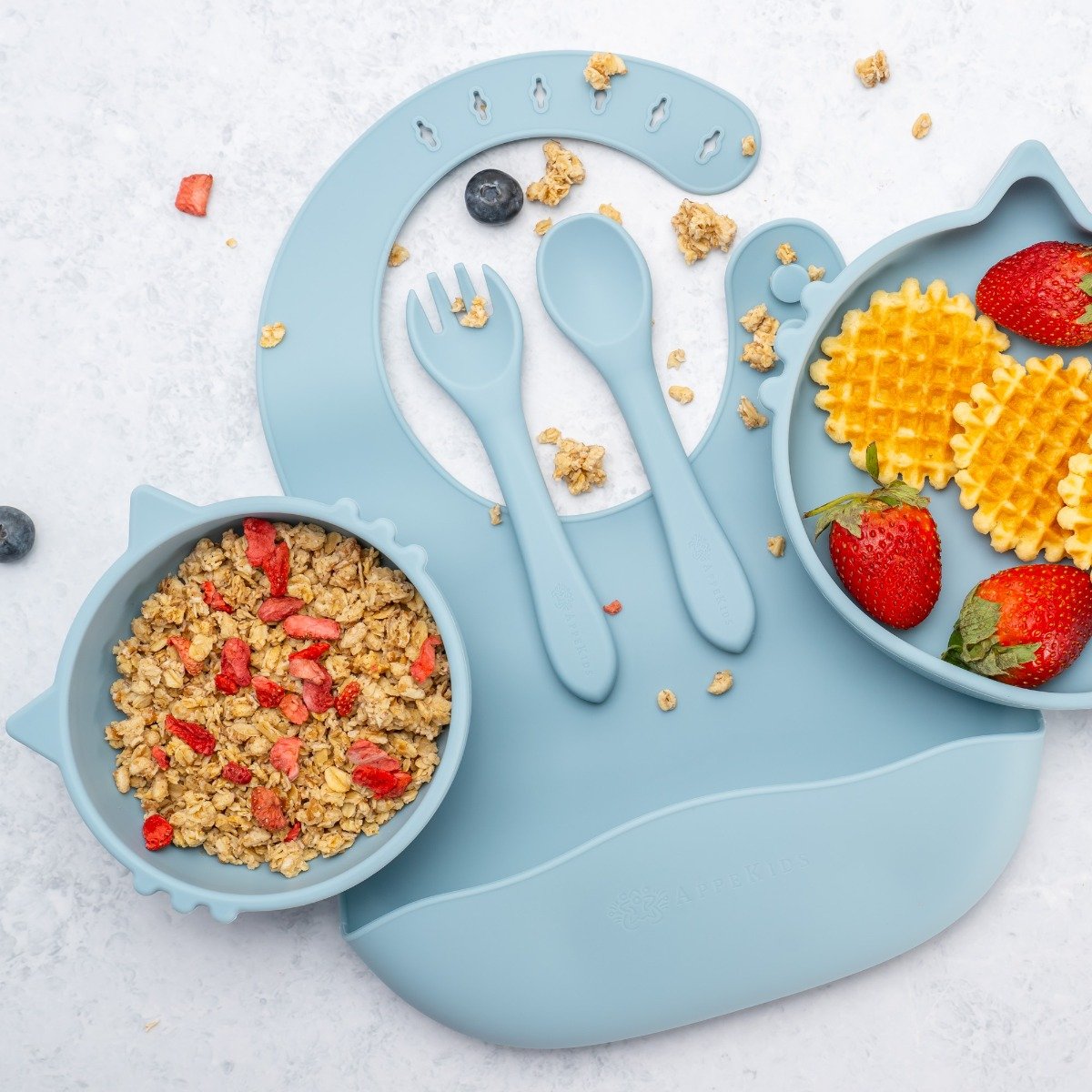 AppeKids set diversificare Kitty din silicon 6m+ Aqua Blue