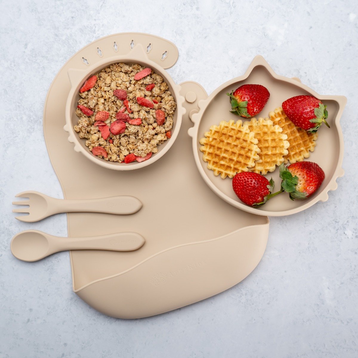 AppeKids set diversificare Kitty din silicon 6m+ Bubble Beige