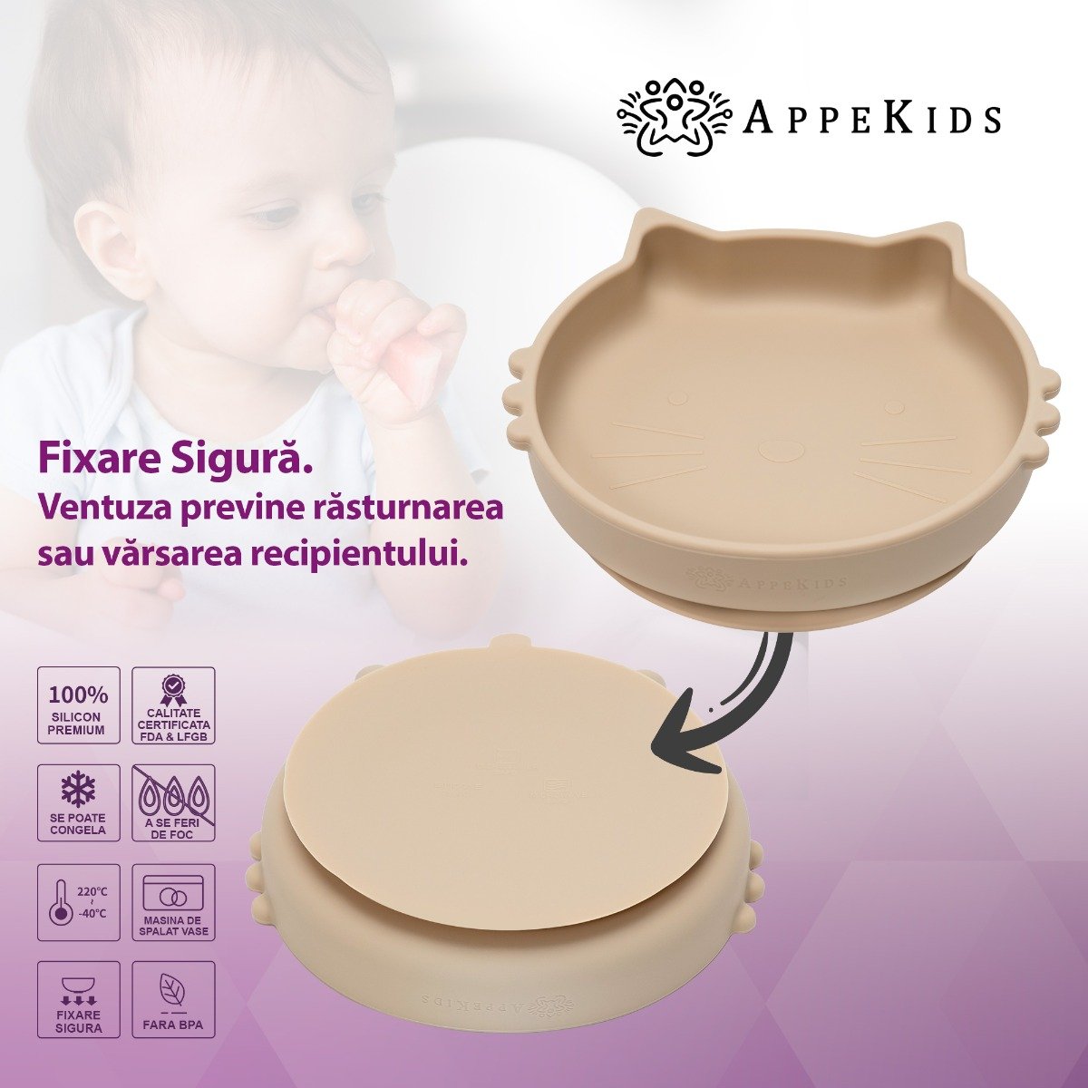 AppeKids set diversificare Kitty din silicon 6m+ Bubble Beige