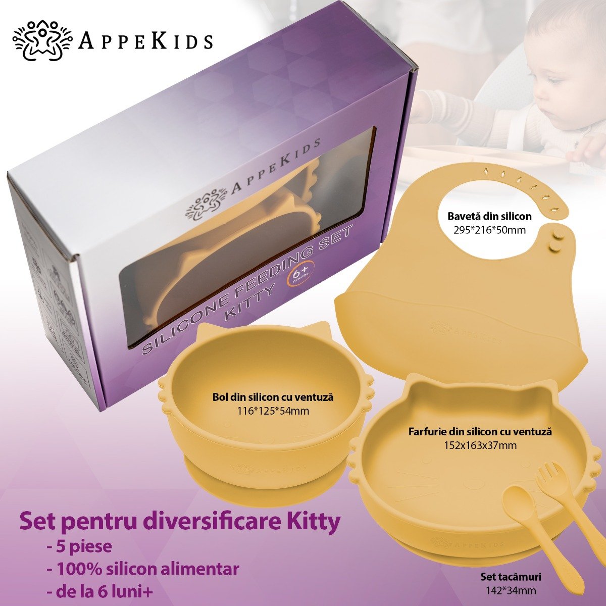 AppeKids set diversificare Kitty din silicon 6m+ Honey