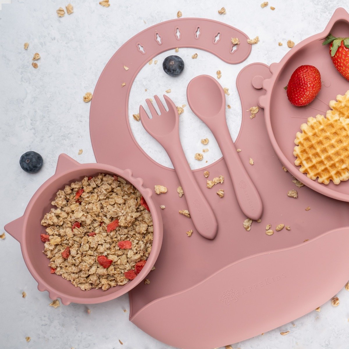 AppeKids set diversificare Kitty din silicon 6m+ Old Rose