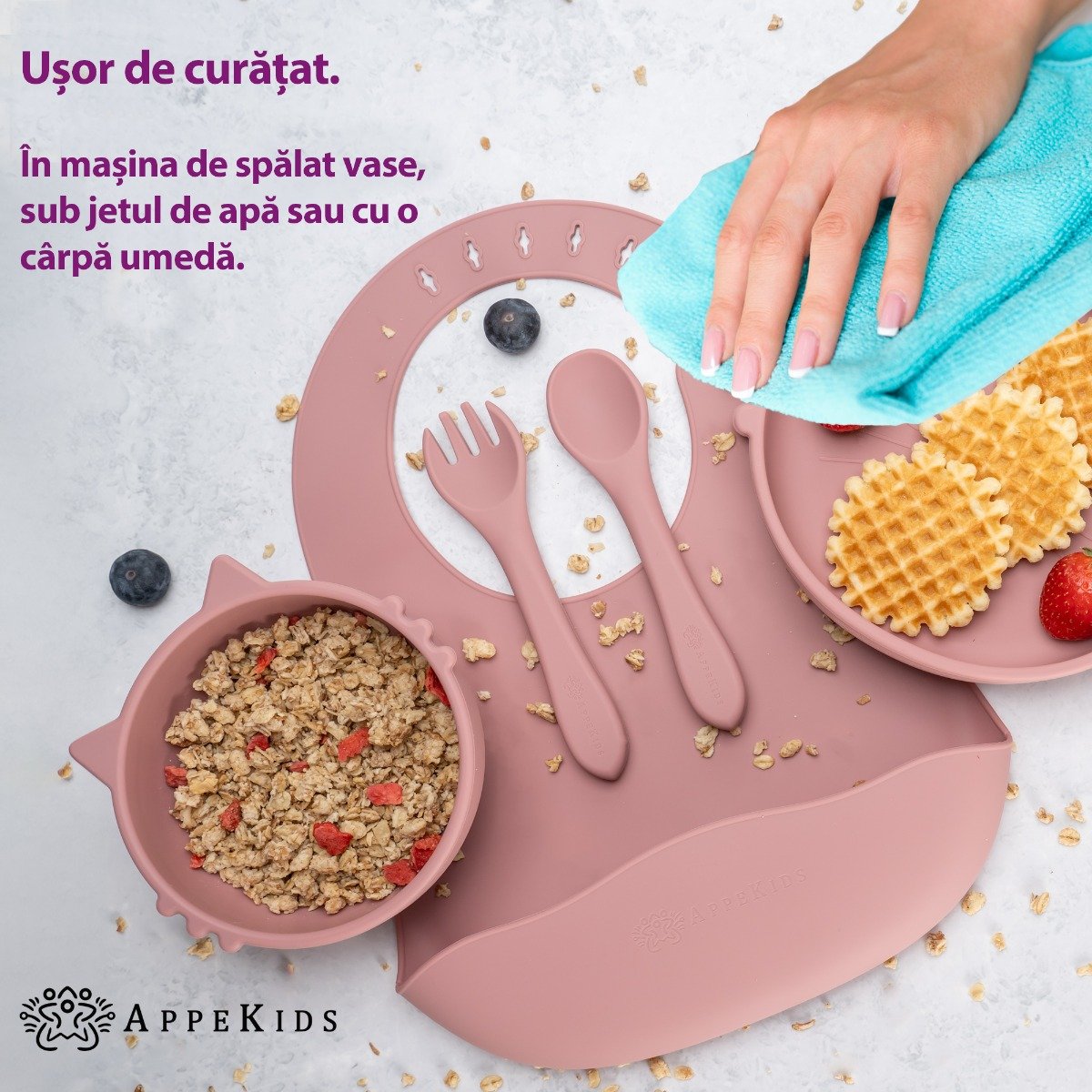 AppeKids set diversificare Kitty din silicon 6m+ Old Rose