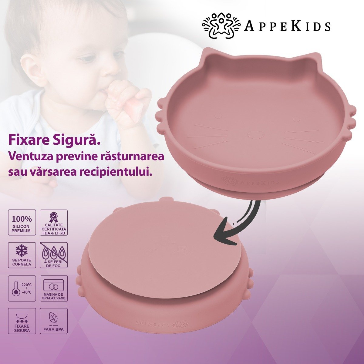 AppeKids set diversificare Kitty din silicon 6m+ Old Rose
