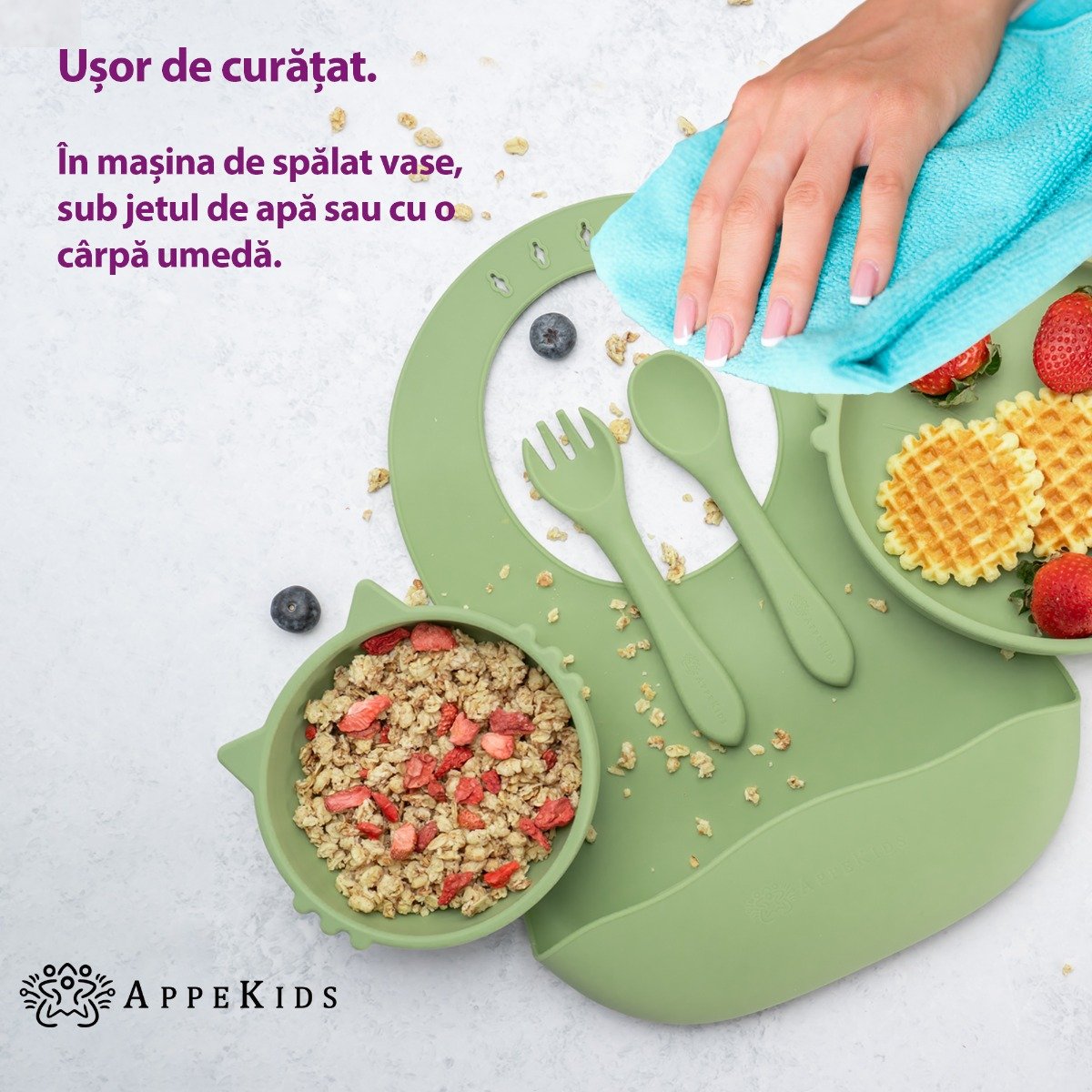 AppeKids set diversificare Kitty din silicon 6m+ Raw Green