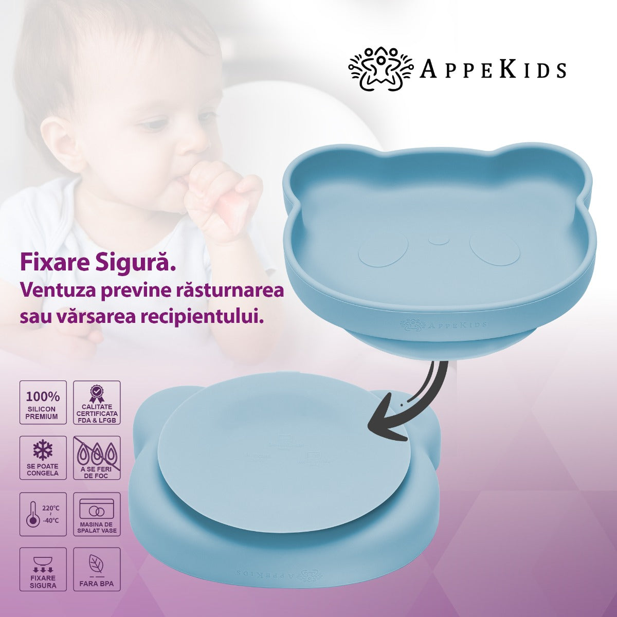AppeKids set diversificare Panda din silicon 6m+ Aqua Blue