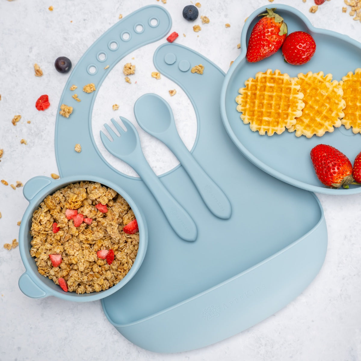 AppeKids set diversificare Panda din silicon 6m+ Aqua Blue