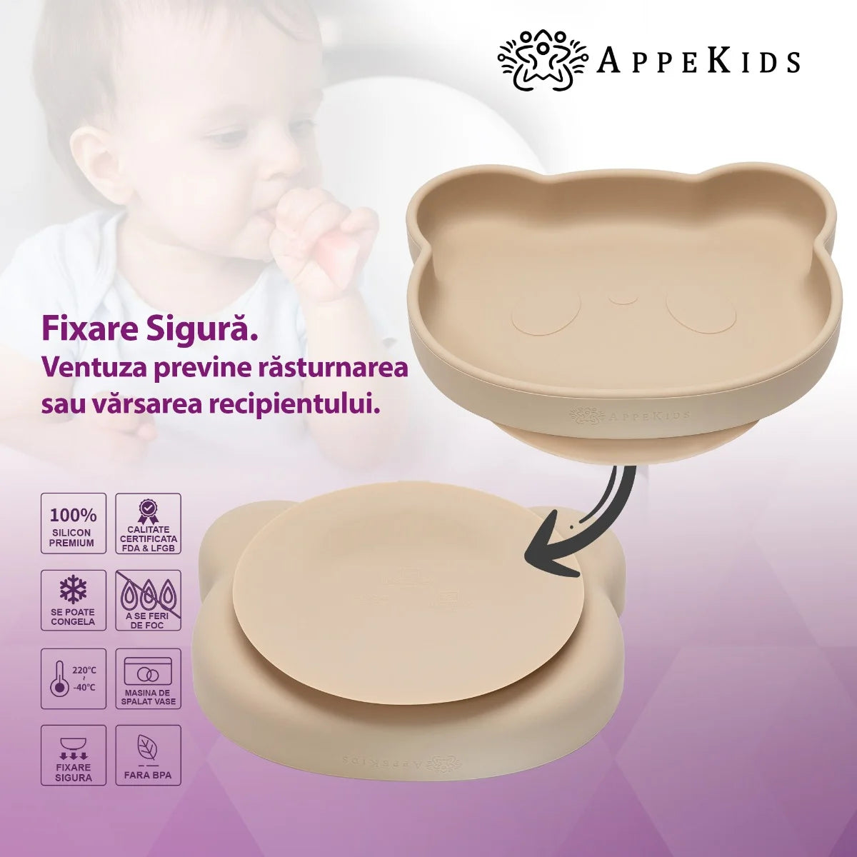 AppeKids set diversificare Panda din silicon 6m+ Bubble Beige