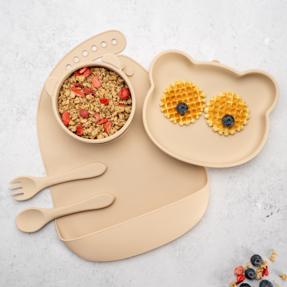 AppeKids set diversificare Panda din silicon 6m+ Bubble Beige