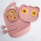 AppeKids set diversificare Panda din silicon 6m+ Old Rose