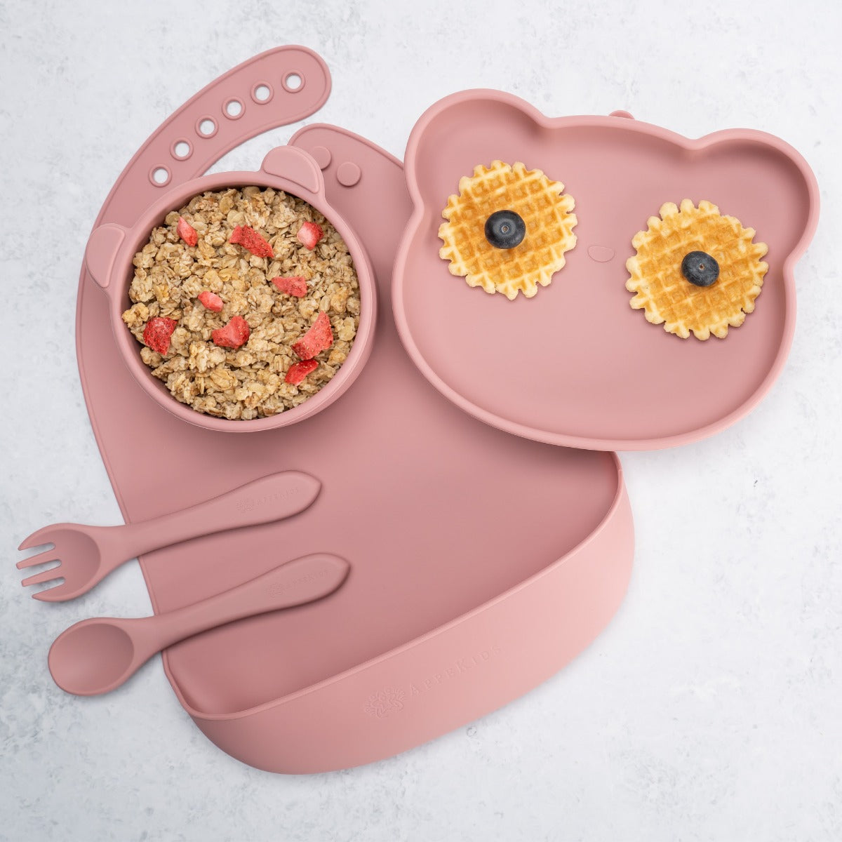 AppeKids set diversificare Panda din silicon 6m+ Old Rose