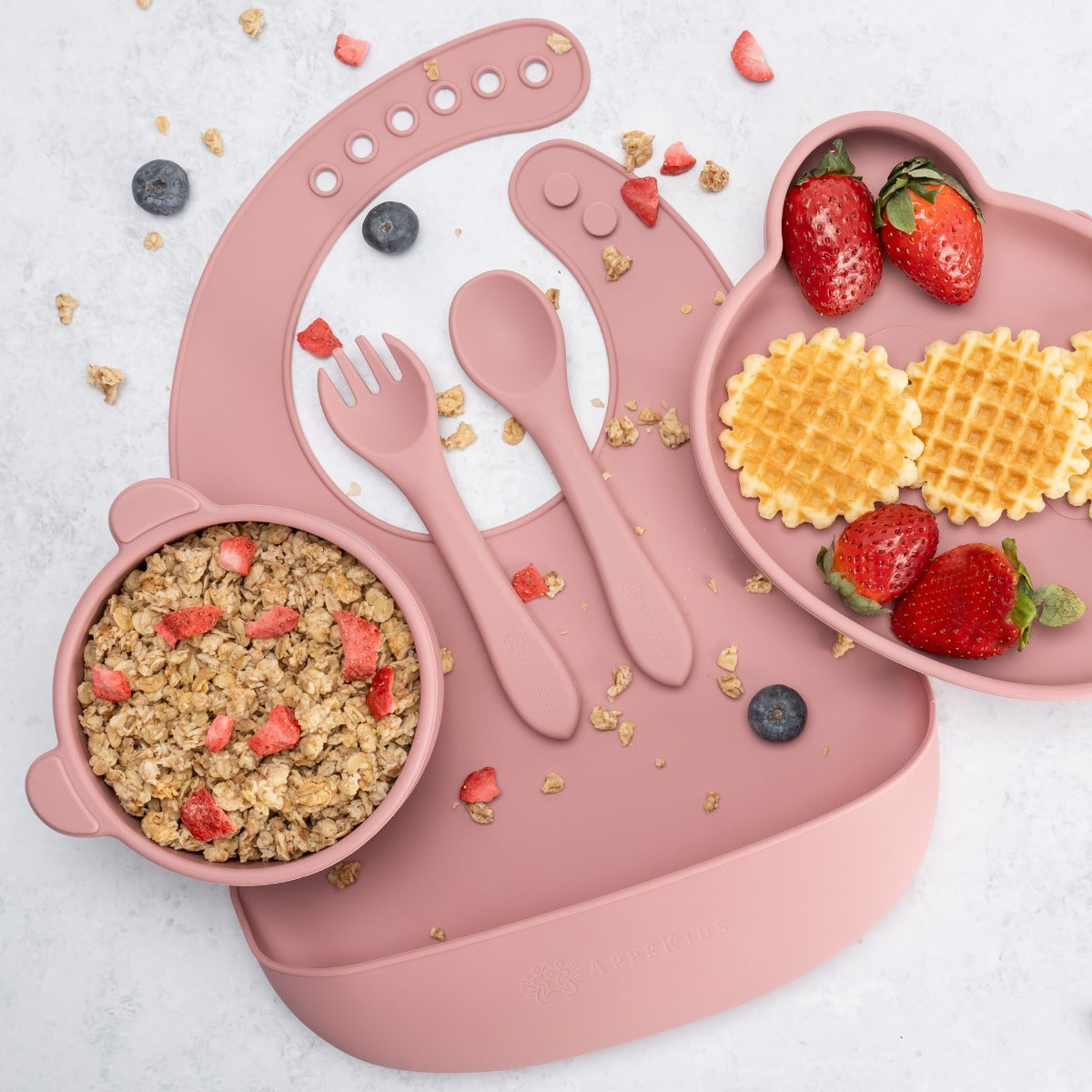 AppeKids set diversificare Panda din silicon 6m+ Old Rose