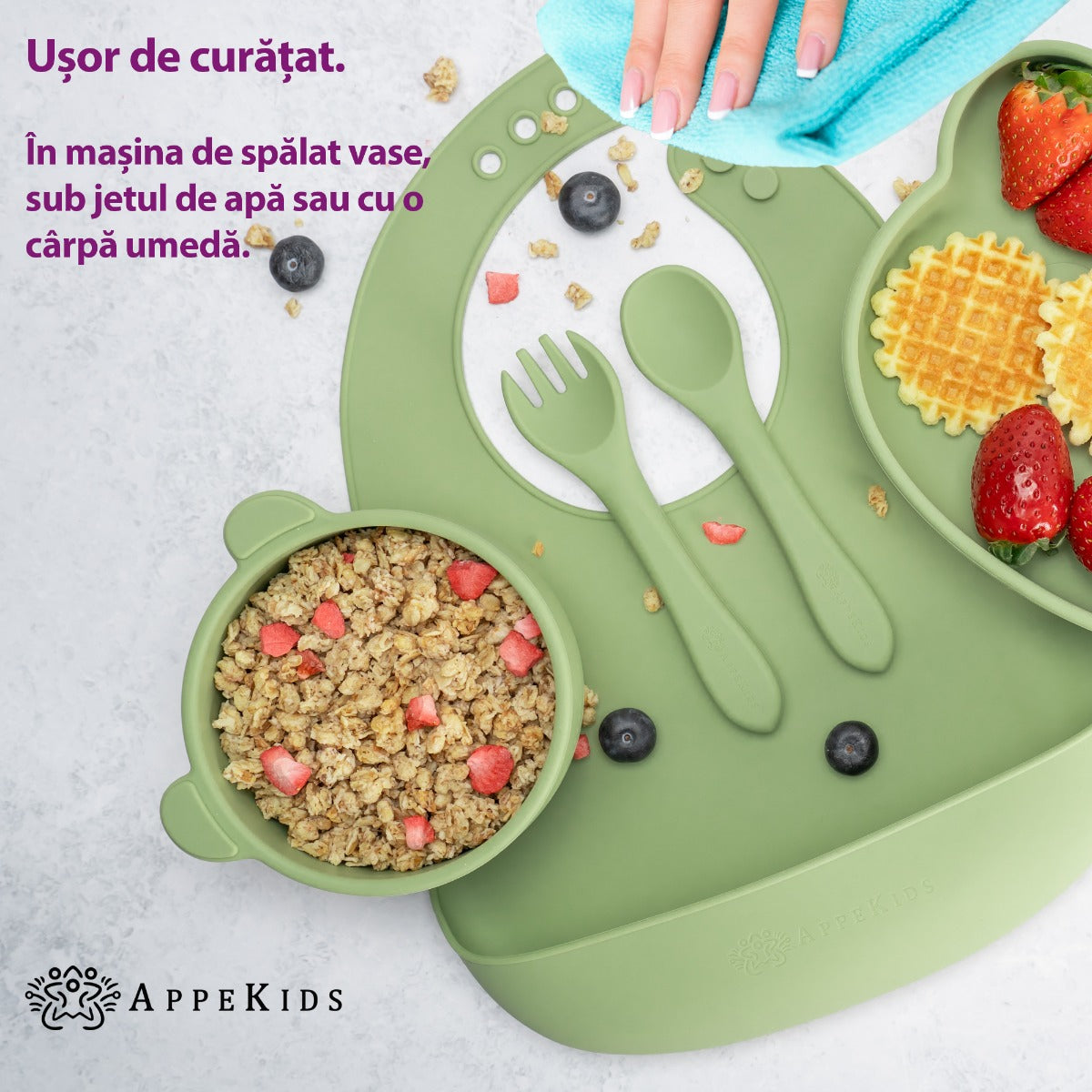 AppeKids set diversificare Panda din silicon 6m+ Raw Green