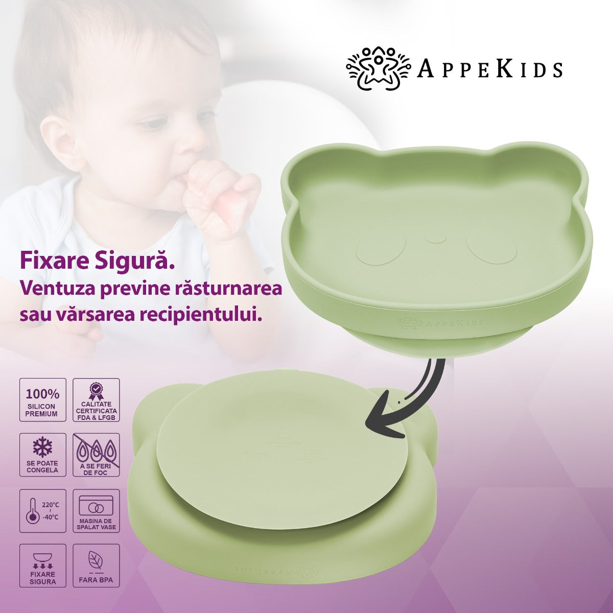 AppeKids set diversificare Panda din silicon 6m+ Raw Green