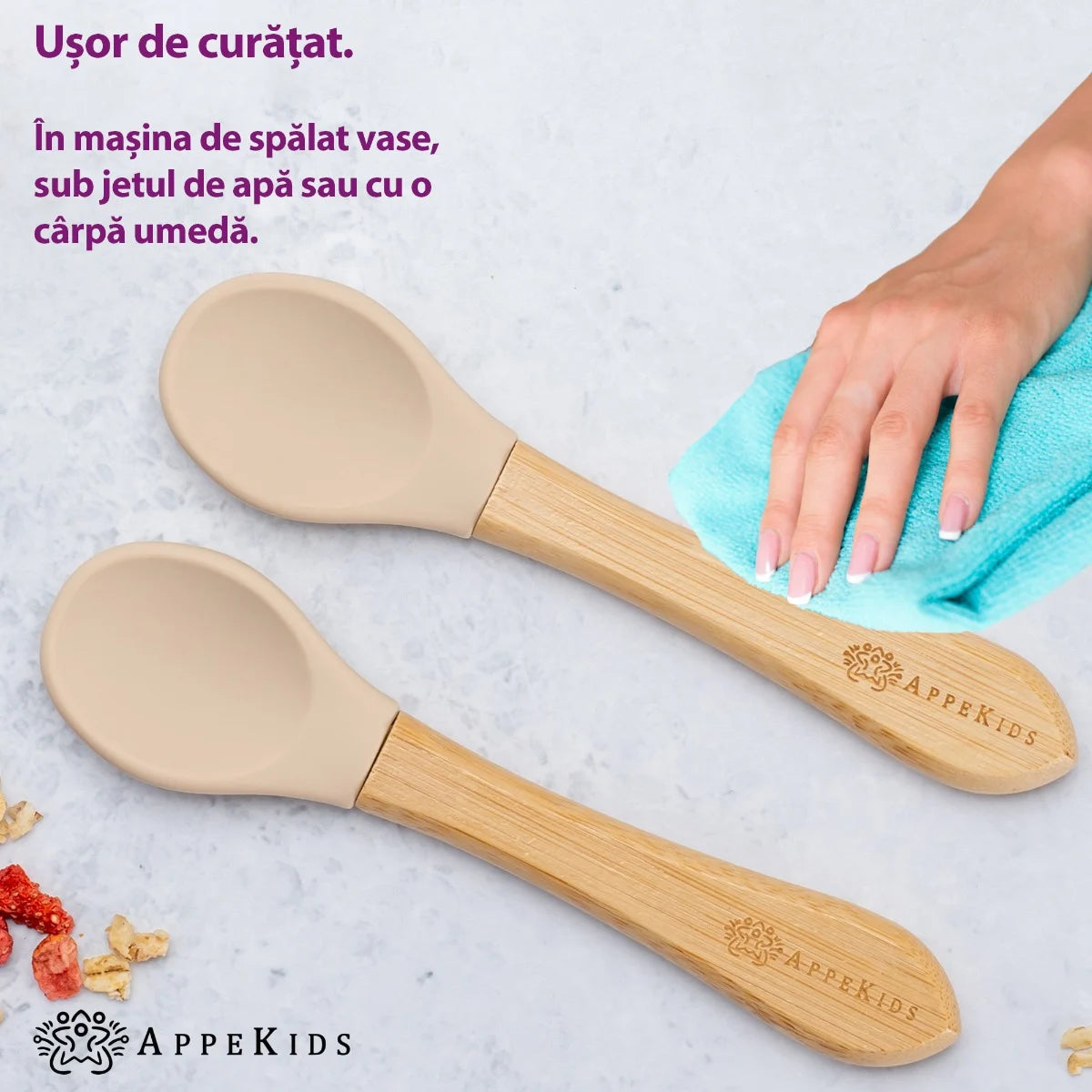 AppeKids set lingurite din bambus 6m+ Bubbel beige