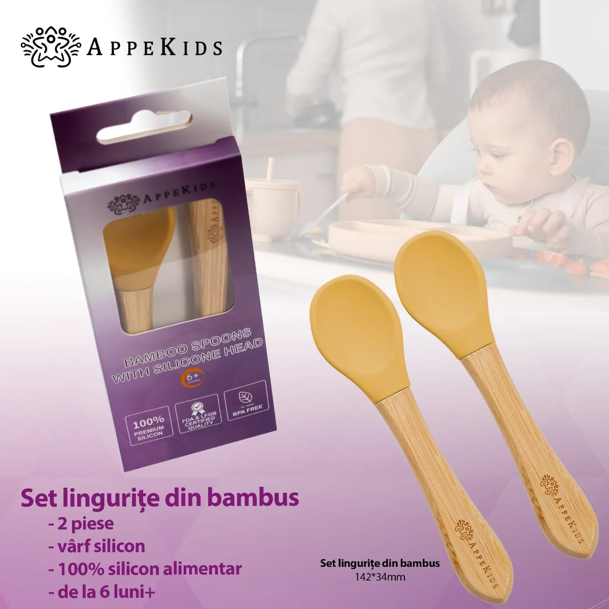 AppeKids set lingurite din bambus 6m+ Honey