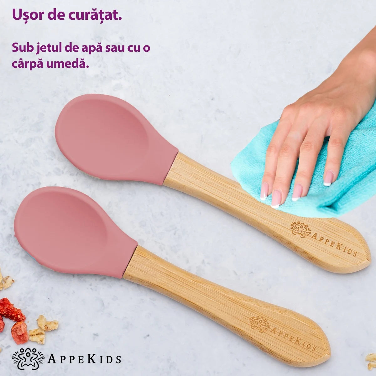 AppeKids set lingurite din bambus 6m+ Old Rose