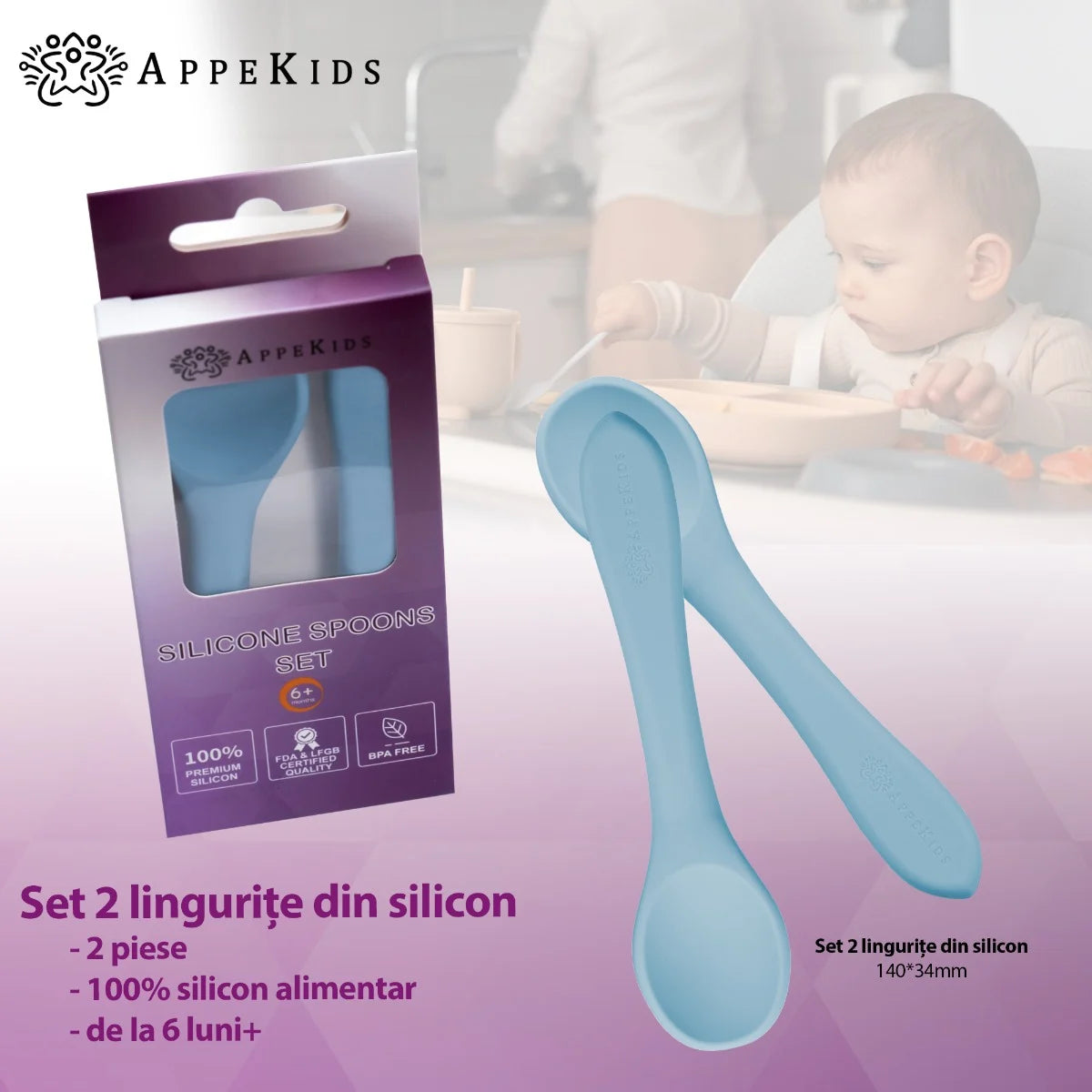 AppeKids set lingurite din silicon 6m+ Aqua Blue