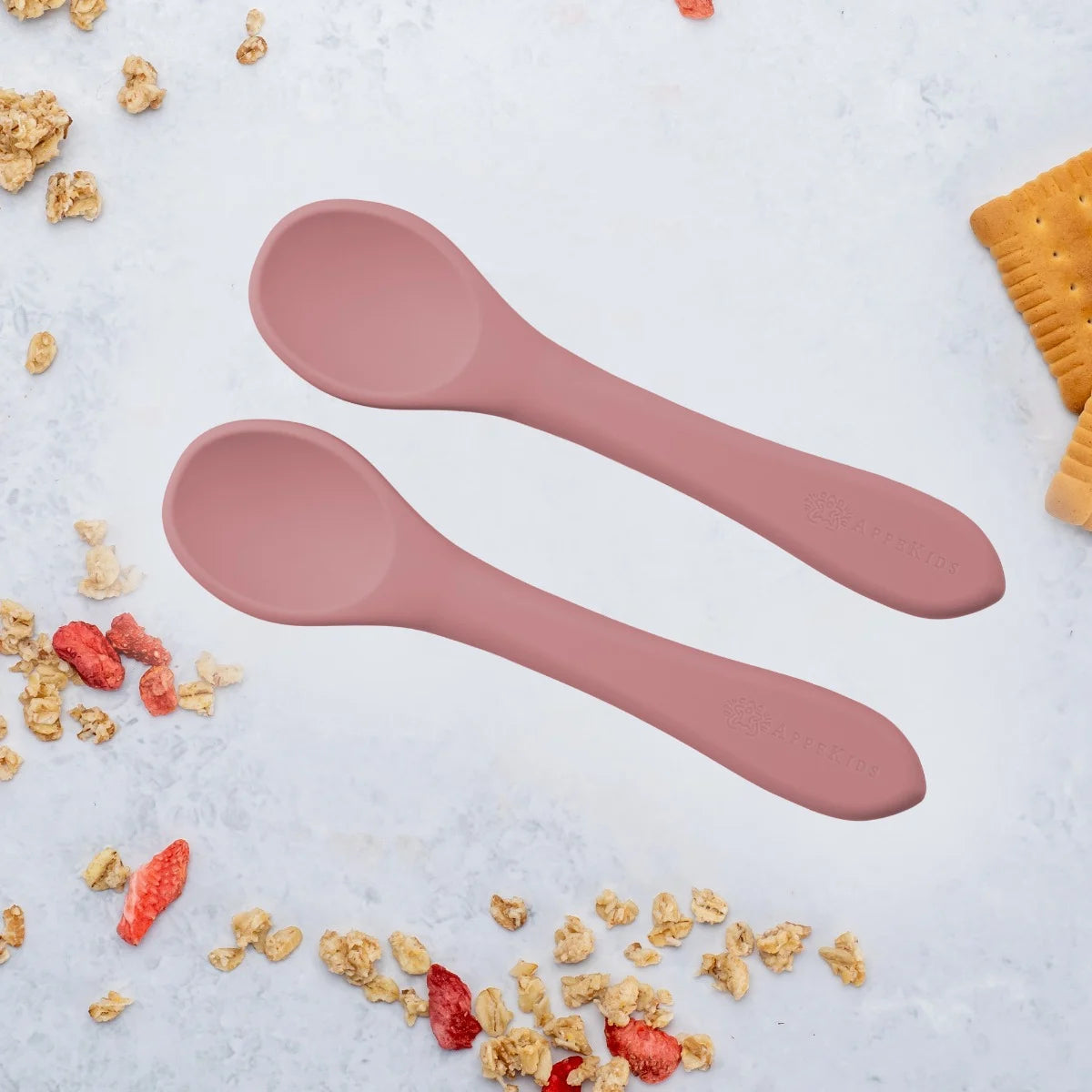 AppeKids set lingurite din silicon 6m+ Old Rose