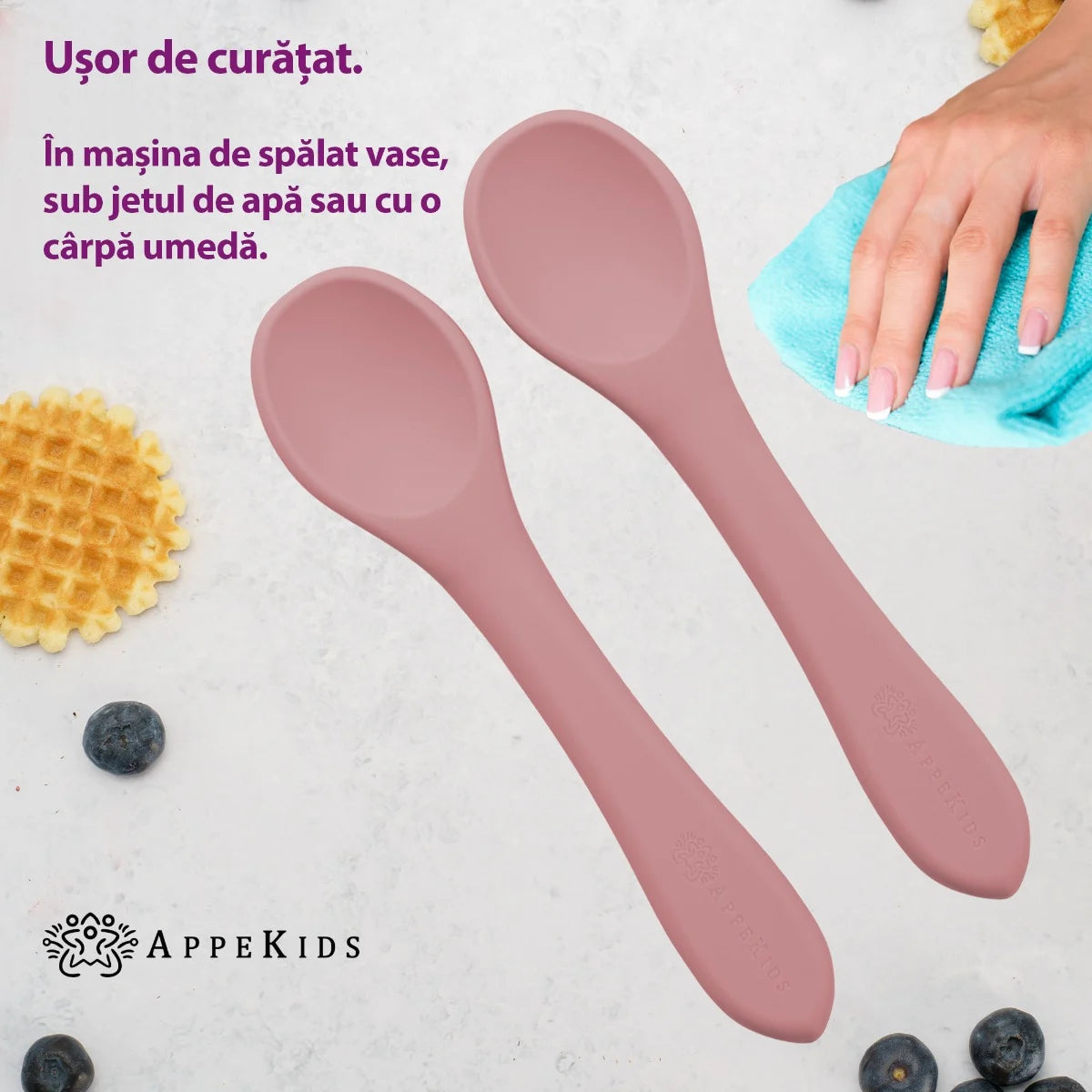 AppeKids set lingurite din silicon 6m+ Old Rose