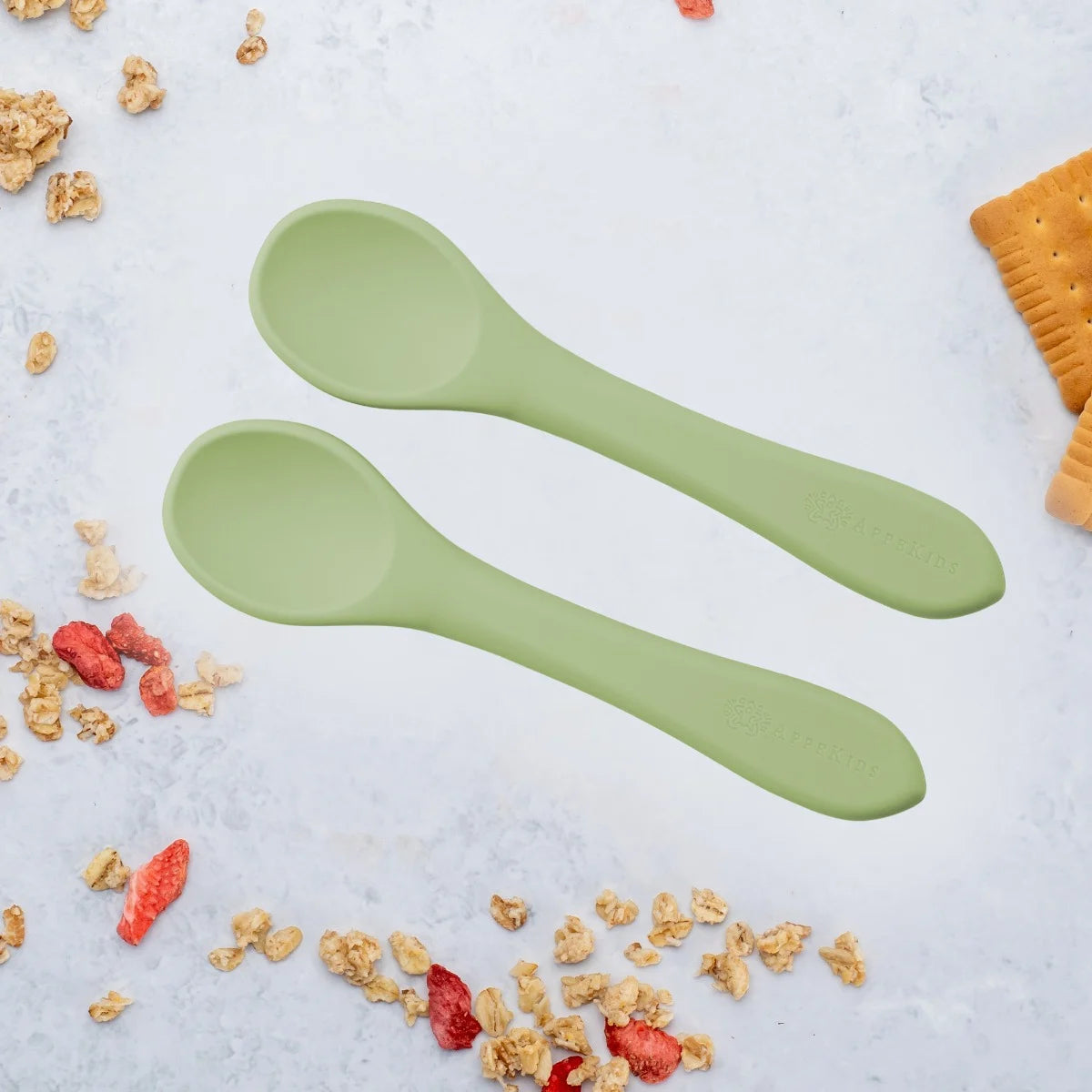 AppeKids set lingurite din silicon 6m+ Raw Green