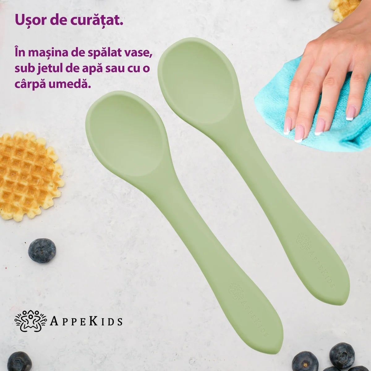 AppeKids set lingurite din silicon 6m+ Raw Green