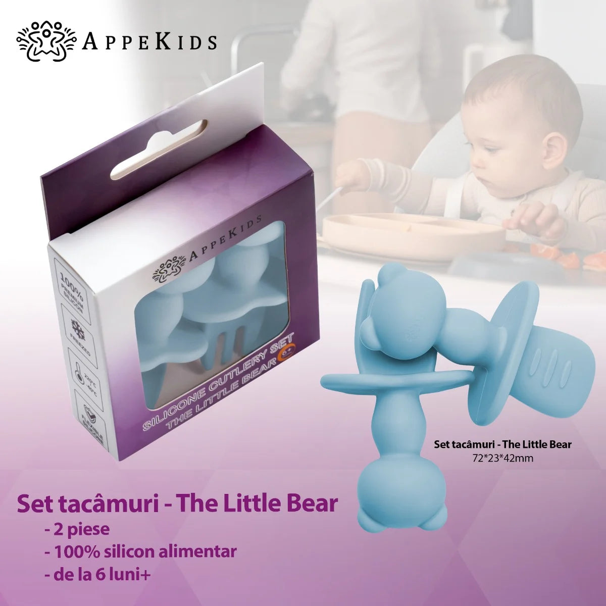 AppeKids set tacamuri din silicon 6m+ Aqua Blue